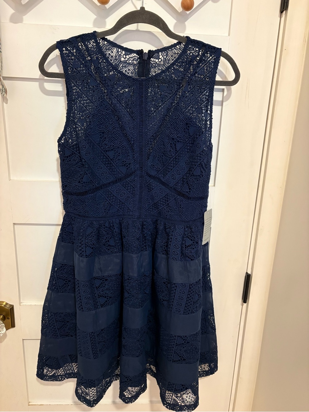adelyn Rae Navy Lace Fit-and-Flare Dress
